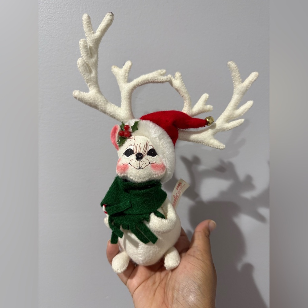 2005 Annalee Christmas Mouse Reindeer  Antlers Cute Hand‎ Painted Candy Cane G